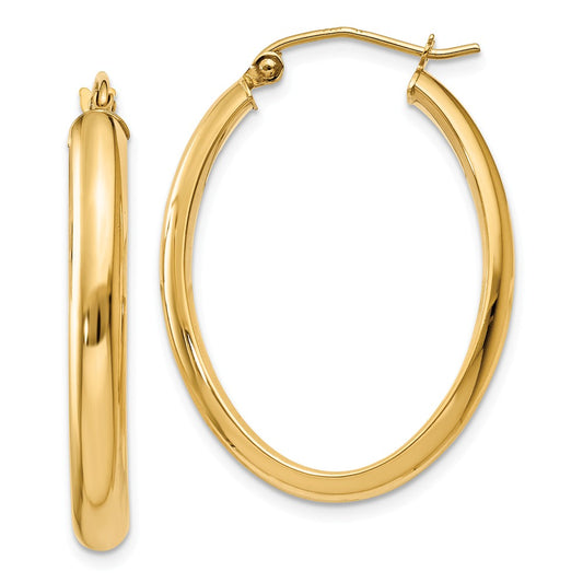 Million Charms 14k Yellow Gold Polished 3.5mm Oval Hoop Earrings, 20mm x 3.5mm