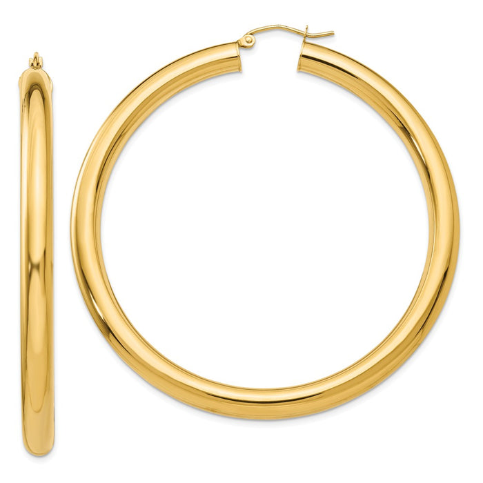 Million Charms 14k Yellow Gold Polished 5mm Tube Hoop Earrings, 60mm x 5mm