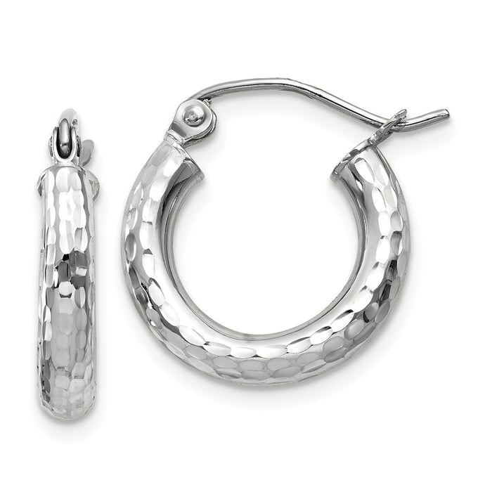 Million Charms 14k White Gold Diamond-cut 3mm Round Hoop Earrings, 16mm x 3mm