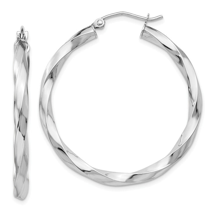 Million Charms 14k White Gold 3mm Twisted Hoop Earrings, 26mm x 3mm