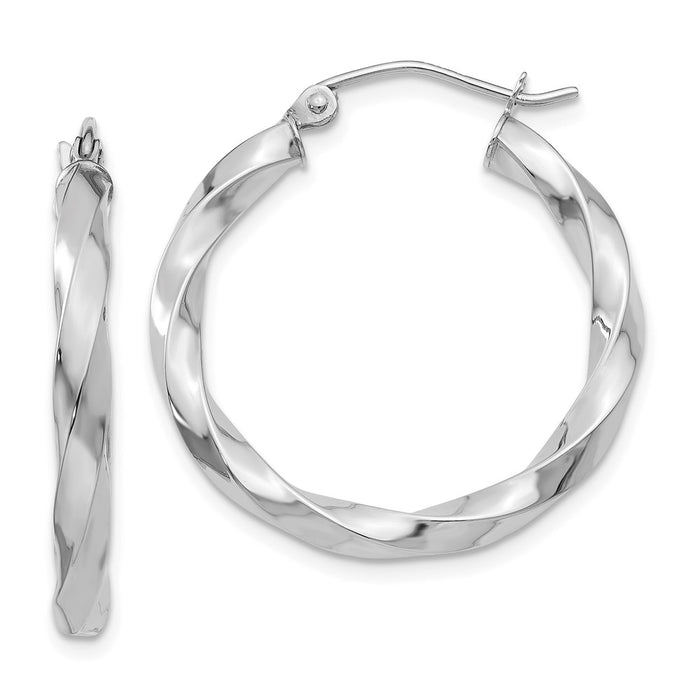 Million Charms 14k White Gold 3mm Twisted Hoop Earrings, 21mm x 3mm