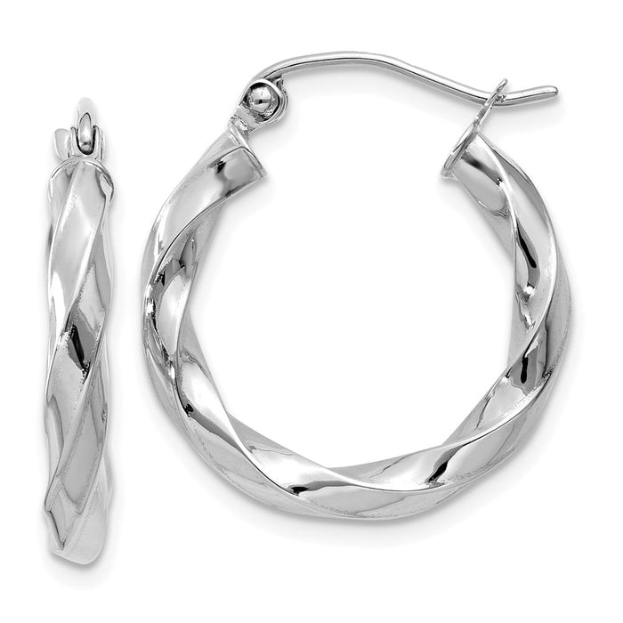 Million Charms 14k White Gold 3mm Twisted Hoop Earrings, 16mm x 3mm