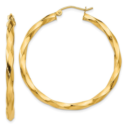 Million Charms 14k Yellow Gold Polished 3mm Twisted Hoop Earrings, 40mm x 3mm