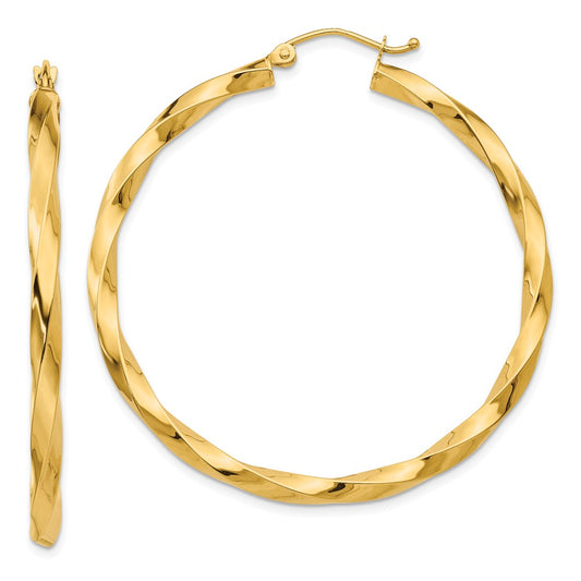 Million Charms 14k Yellow Gold Polished 3mm Twisted Hoop Earrings, 45mm x 3mm