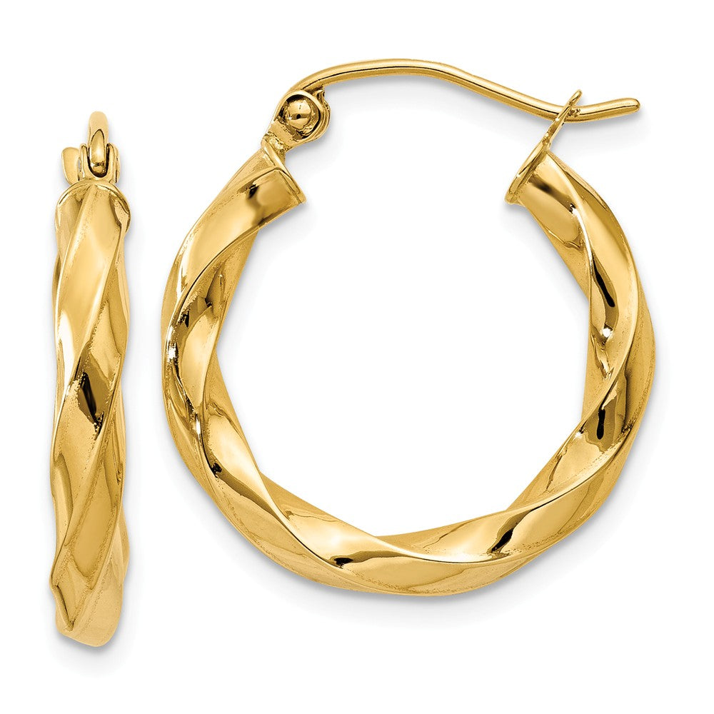 Million Charms 14k Yellow Gold Polished 3mm Twisted Hoop Earrings, 20mm x 3mm