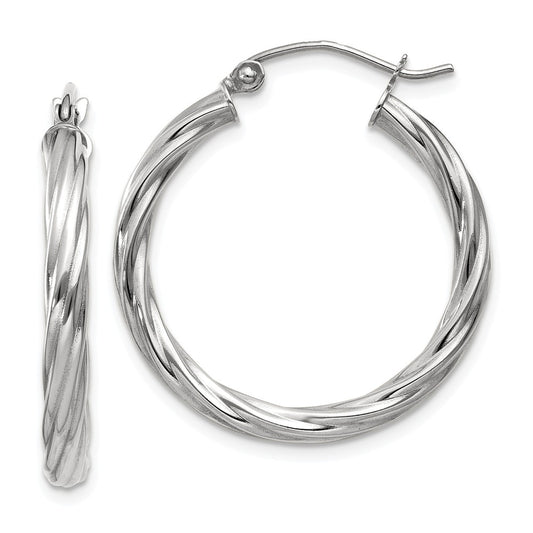 Million Charms 14k White Gold Polished 3.25mm Twisted Hoop Earrings, 20mm x 3.25mm