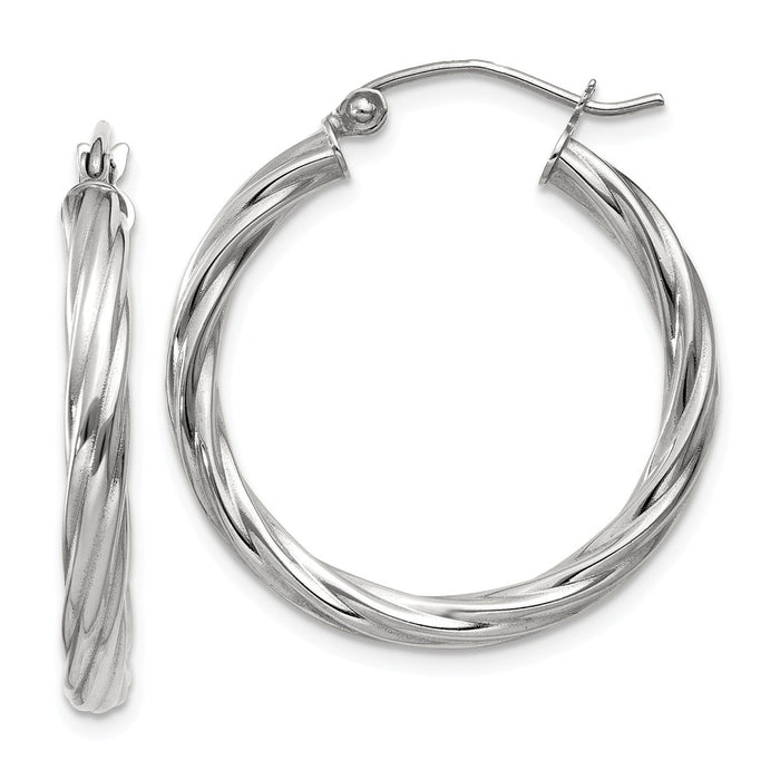 Million Charms 14k White Gold Polished 3.25mm Twisted Hoop Earrings, 20mm x 3.25mm