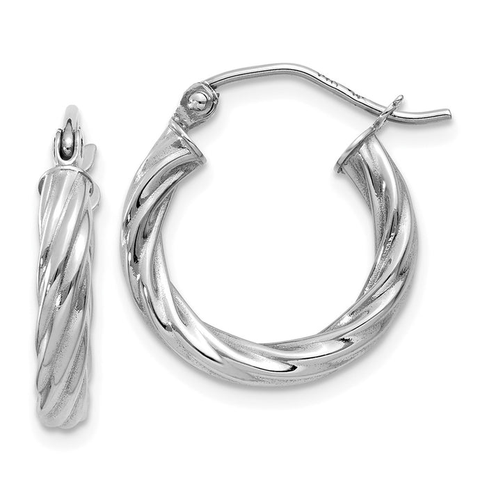 Million Charms 14k White Gold Polished 3.25mm Twisted Hoop Earrings, 10mm x 3.25mm