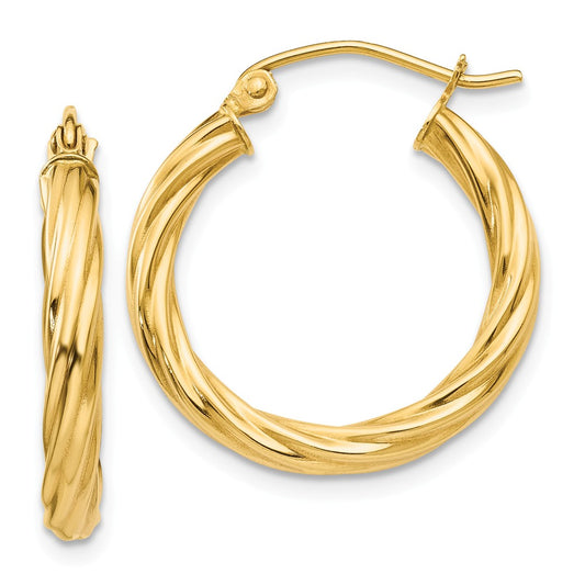 Million Charms 14k Yellow Gold Polished 2.75mm Twisted Hoop Earrings, 14mm x 3.25mm