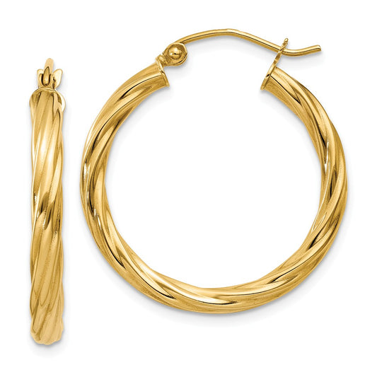 Million Charms 14k Yellow Gold Polished 3.25mm Twisted Hoop Earrings, 20mm x 3.25mm