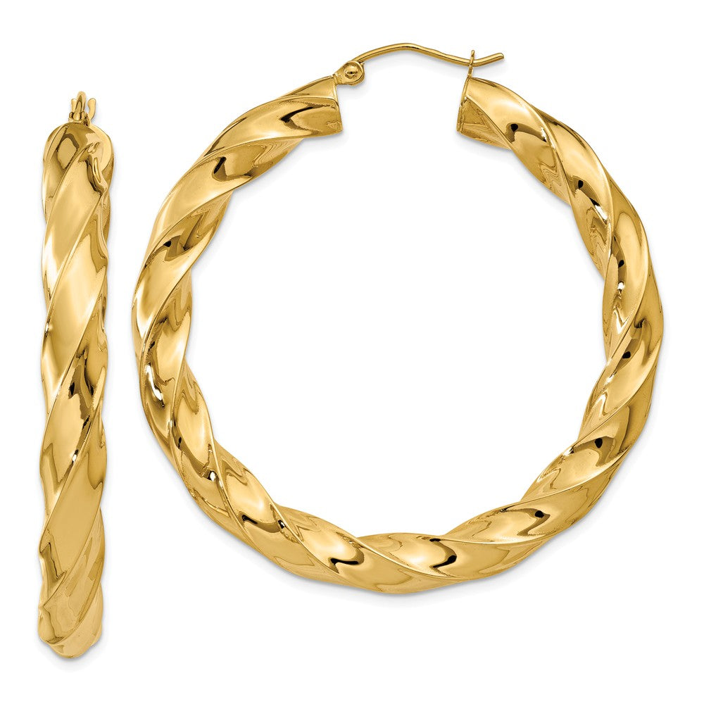 Million Charms 14k Yellow Gold Polished 5.0mm Twisted Hoop Earrings, 33mm x 5mm