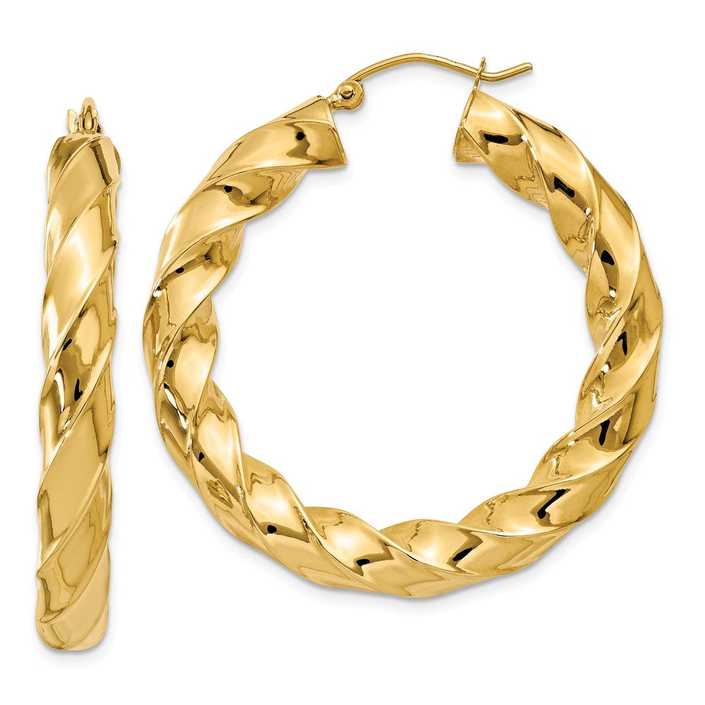 Million Charms 14k Yellow Gold Polished 5.0mm Twisted Hoop Earrings, 27mm x 5mm