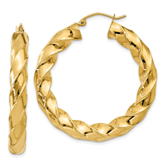 Million Charms 14k Yellow Gold Polished 5.0mm Twisted Hoop Earrings, 27mm x 5mm