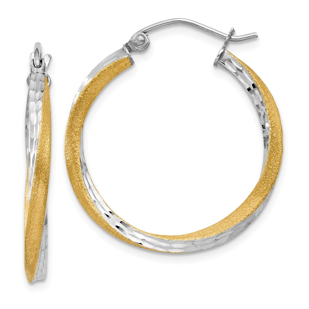 Million Charms 14k & Rhodium Diamond-cut 2.5mm Twisted Hoop Earrings, 25mm x 2.5mm