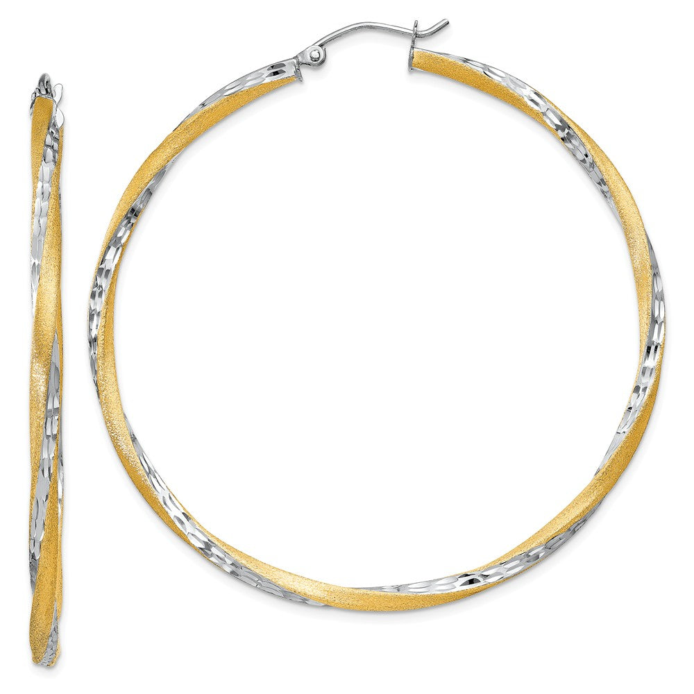 Million Charms 14k & Rhodium Diamond-cut 2.5mm Twisted Hoop Earrings, 55mm x 2.5mm
