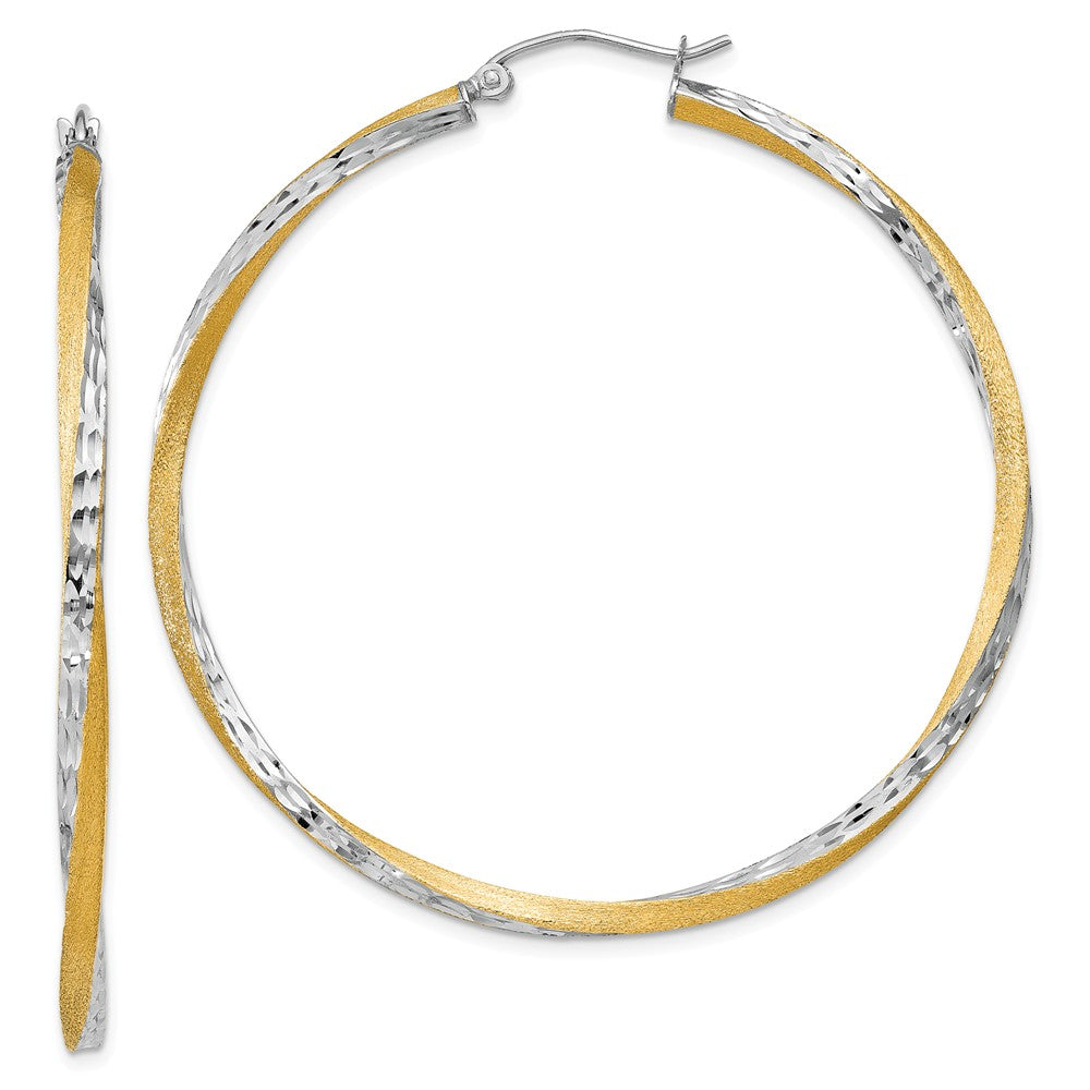 Million Charms 14k & Rhodium Diamond-cut 2.5mm Twisted Hoop Earrings, 50mm x 2.5mm