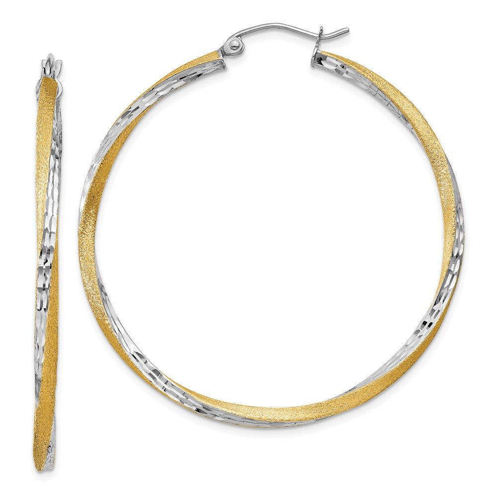 Million Charms 14k & Rhodium Diamond-cut 2.5mm Twisted Hoop Earrings, 45mm x 2.5mm