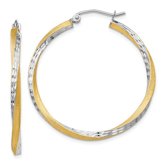 Million Charms 14k & Rhodium Diamond-cut 2.5mm Twisted Hoop Earrings, 35mm x 2.5mm