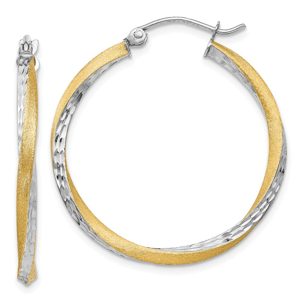 Million Charms 14k & Rhodium Diamond-cut 2.5mm Twisted Hoop Earrings, 30mm x 2.5mm