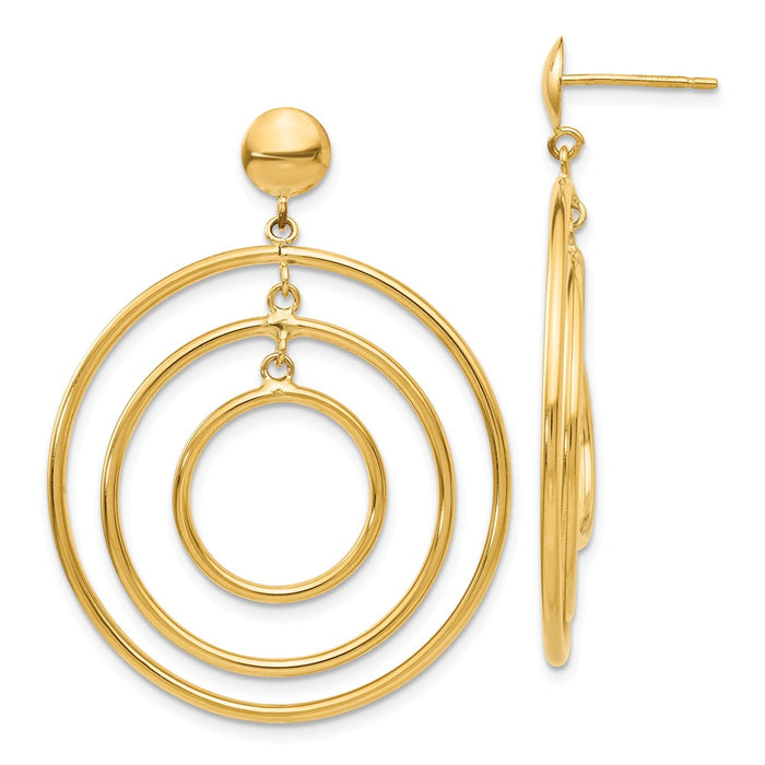 Million Charms 14k Yellow Gold Fancy Circle Dangle Post Earrings, 45mm x 33mm