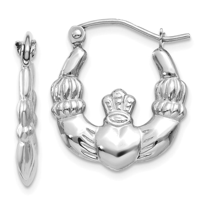 Million Charms 14k White Gold Claddagh Hoop Earrings, 10mm x 2mm