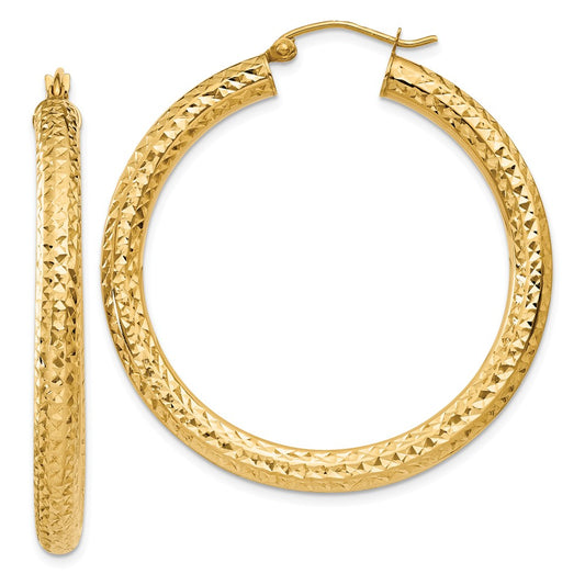 Million Charms 14k Yellow Gold Diamond-cut 4mm Round Hoop Earrings, 40mm x 4mm