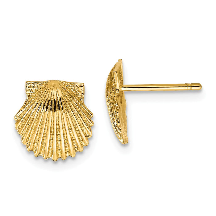 Million Charms 14k Yellow Gold Scallop Shell Post Earrings, 9mm x 9mm