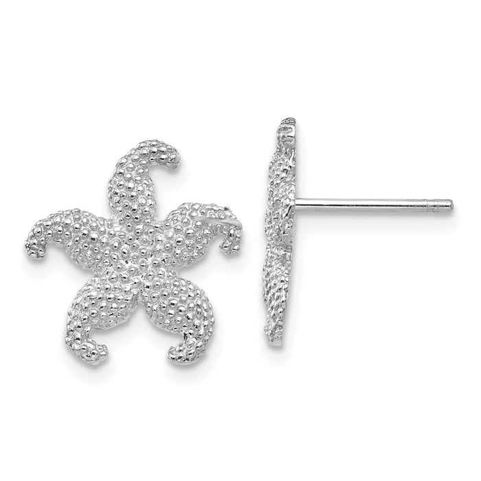 Million Charms 14k White Gold Starfish Post Earrings, 13.6mm x 13mm