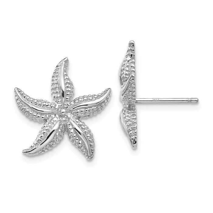 Million Charms 14k White Gold Starfish Post Earrings, 16.6mm x 16.6mm