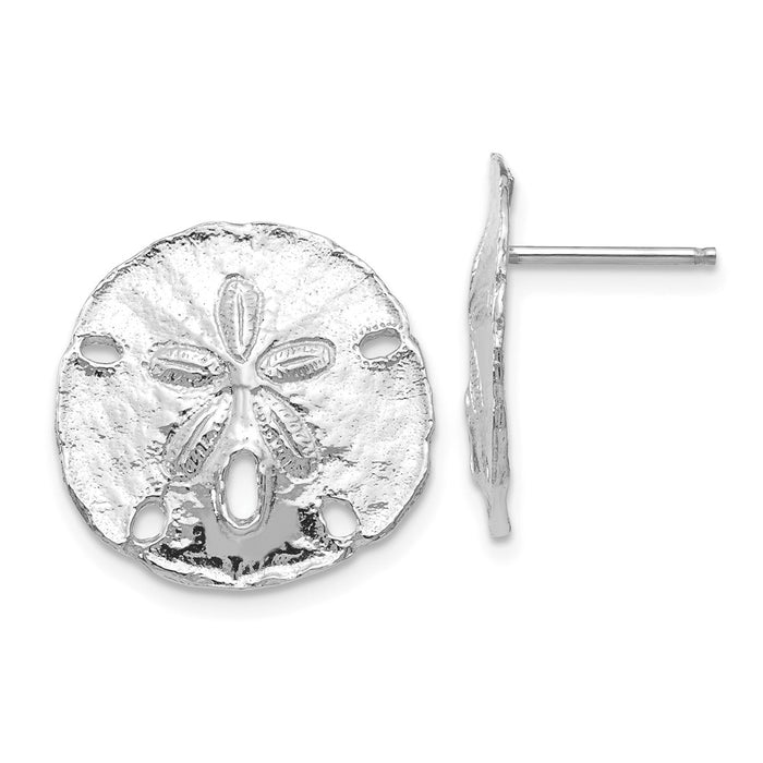 Million Charms 14K White Gold Large Sanddollar Post Earrings, 16.1mm x 16.1mm