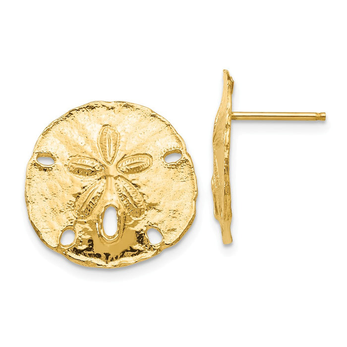 Million Charms 14k Yellow Gold Large Sanddollar Post Earrings, 16mm x 16mm