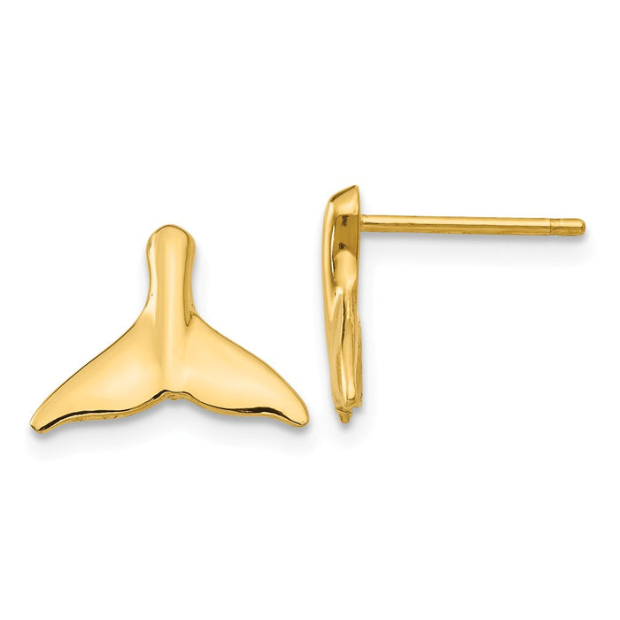Million Charms 14k Yellow Gold Whale Tail Post Earrings, 10mm x 12mm