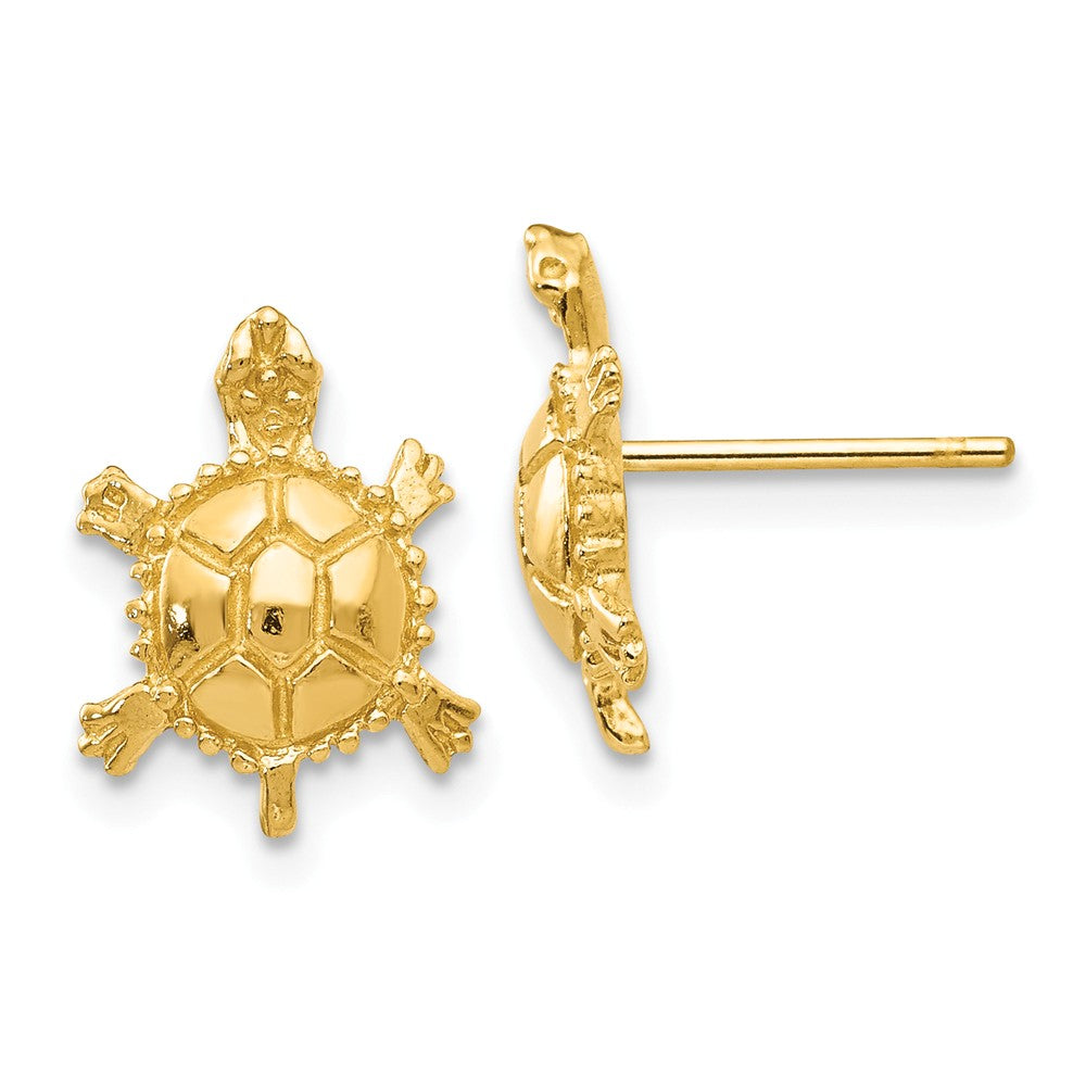 Million Charms 14k Yellow Gold Turtle Post Earrings, 12mm x 10mm