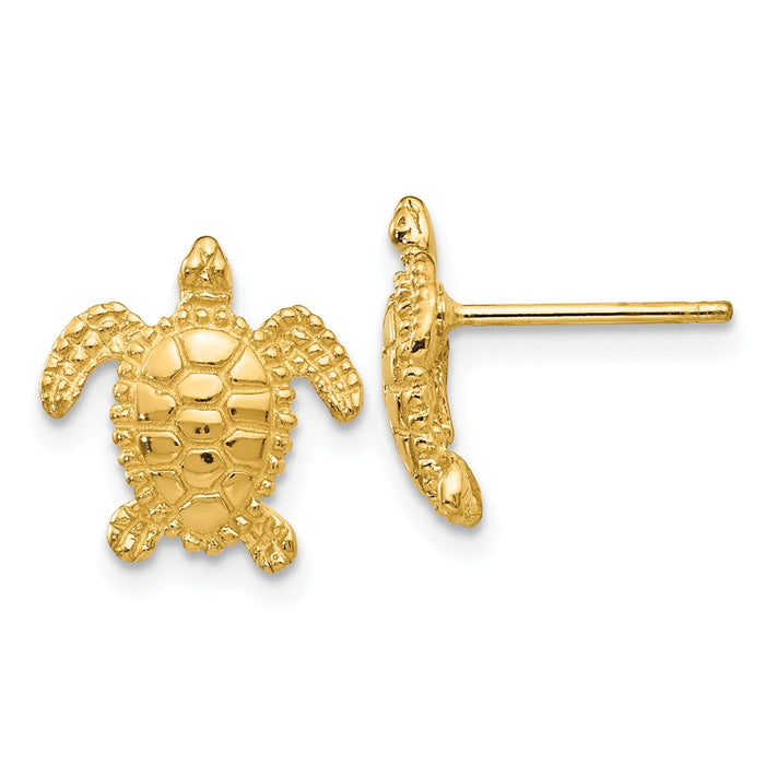Million Charms 14k Yellow Gold Sea Turtle Post Earring, 11mm x 11mm