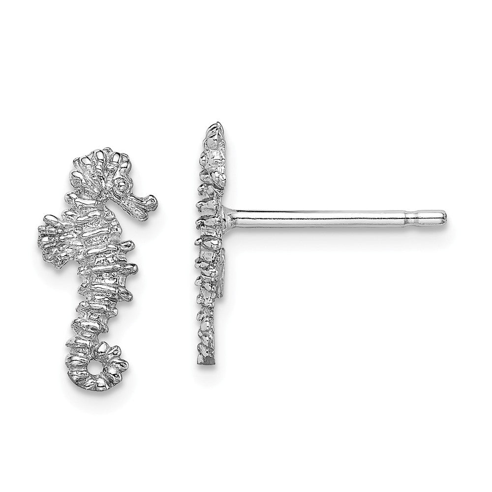 Million Charms 14K White Gold Mini Seahorse Post Earrings, 12.09mm x 6.5mm