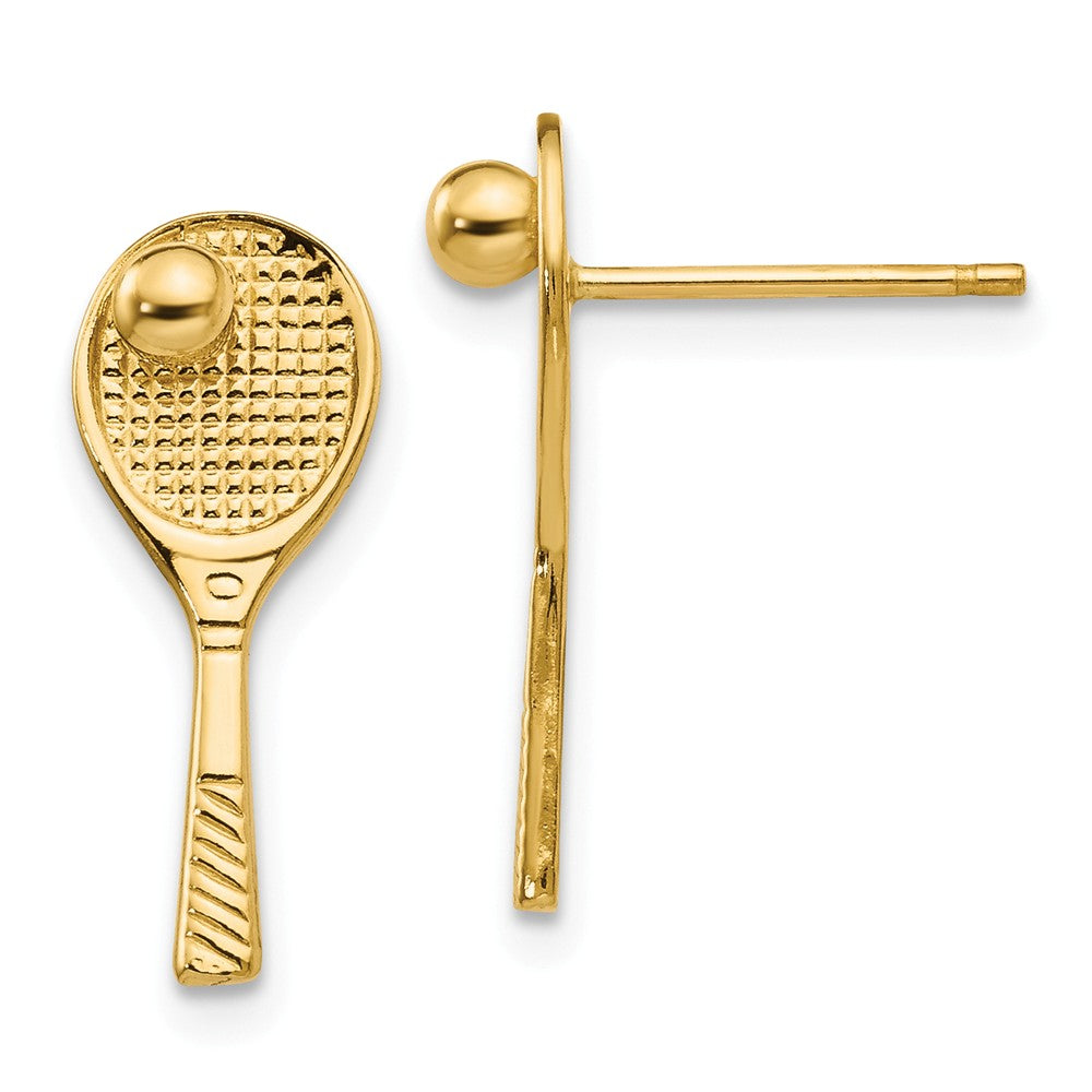 Million Charms 14k Yellow Gold Tennis Racquet with Ball Post Earrings, 18mm x 7mm