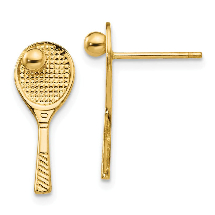 Million Charms 14k Yellow Gold Tennis Racquet with Ball Post Earrings, 18mm x 7mm