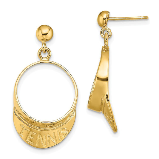 Million Charms 14k Yellow Gold 3-D Tennis Visor Dangle Post Earrings,