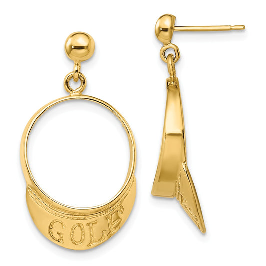Million Charms 14k Yellow Gold 3-D Golf Visor Dangle Post Earrings,