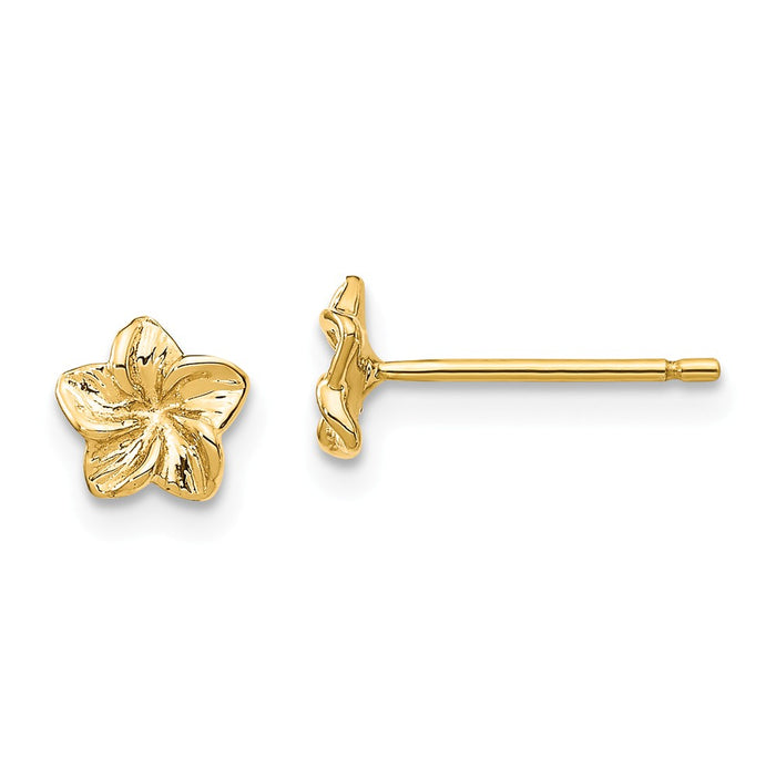 Million Charms 14k Yellow Gold Plumeria Flower Post Earrings, 5mm x 5mm