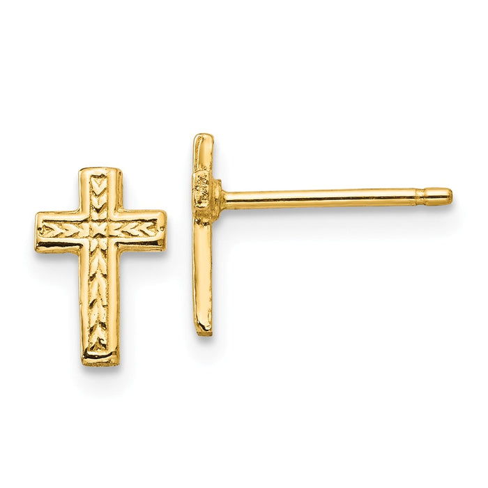 Million Charms 14k Yellow Gold Polished Cross Post Earrings, 9mm x 6mm