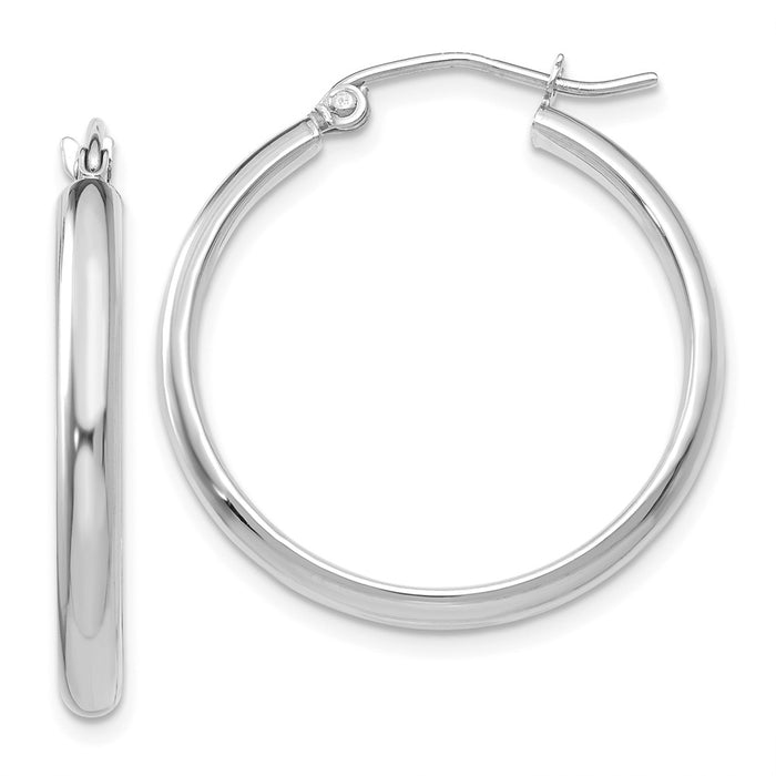 Million Charms 14k White Gold Polished Hoop Earring, 25mm x 2.75mm