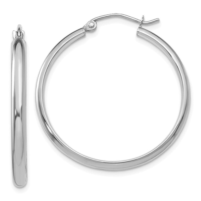 Million Charms 14k White Gold Polished Hoop Earring, 30mm x 2.75mm