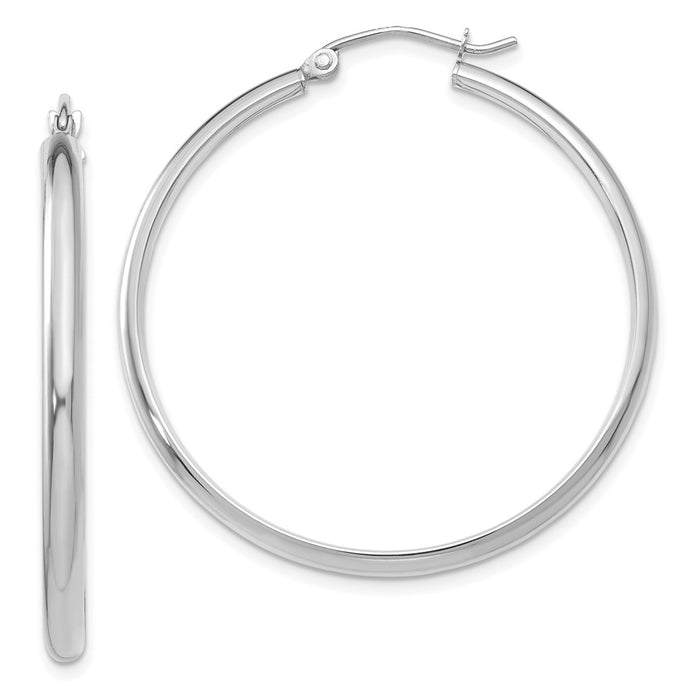 Million Charms 14k White Gold Polished Hoop Earring, 37mm x 2.75mm