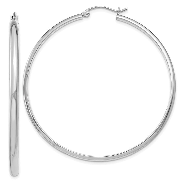 Million Charms 14k White Gold Polished Hoop Earring, 50mm x 2.75mm