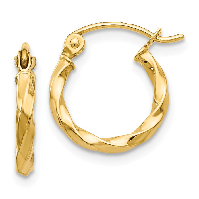Million Charms 14k Yellow Gold Twist Polished Hoop Earring, 10mm x 2mm