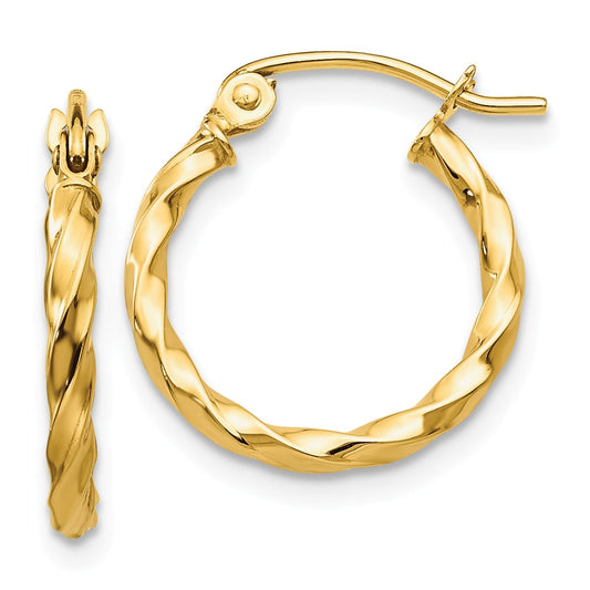 Million Charms 14k Yellow Gold Twist Polished Hoop Earring, 12mm x 2mm