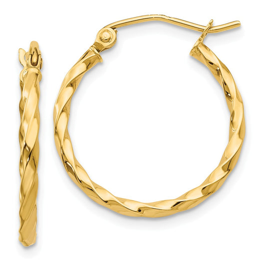 Million Charms 14k Yellow Gold Twist Polished Hoop Earring, 15mm x 2mm