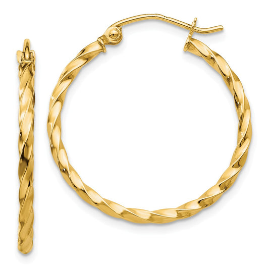 Million Charms 14k Yellow Gold Twist Polished Hoop Earring, 22mm x 2mm