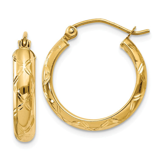 Million Charms 14k Yellow Gold Diamond-Cut Polished Hoop Earring, 13mm x 3mm